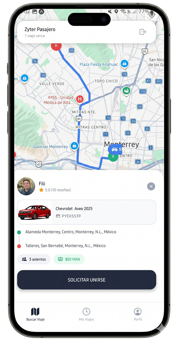 Interfaz de la App Zyter